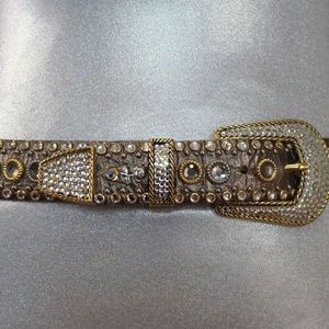 Swarovski gold crystal leather belt